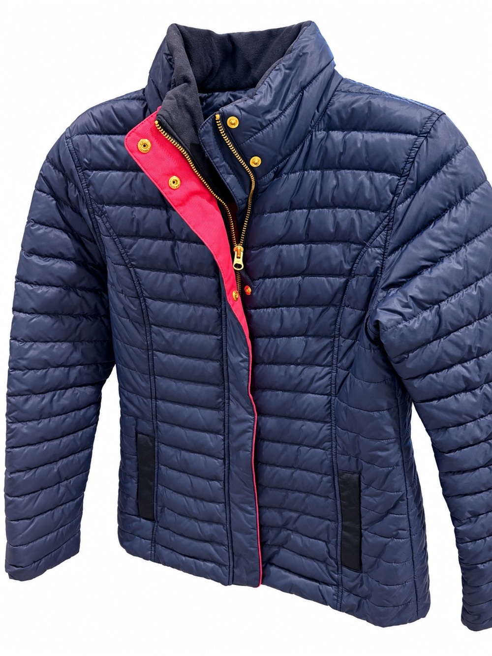Vineyard Vines Women’s Navy Goose Down Puffer Jacket Pink Trim Size Small